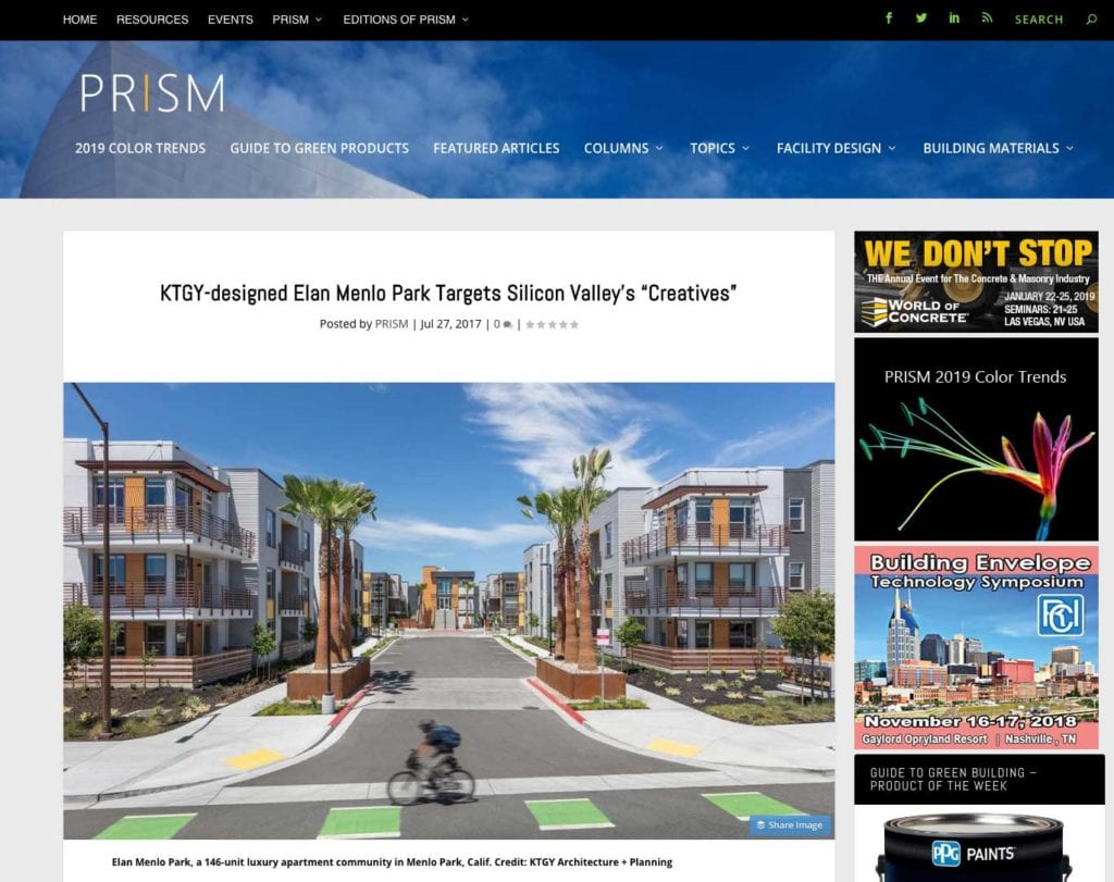 Parisi Hired as Interior Designer for KTGY-designed Elan Menlo Park Project