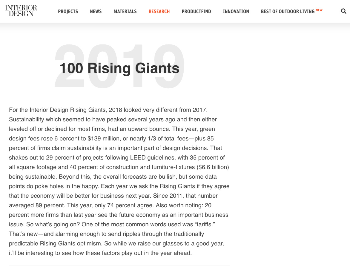 Parisi Ranks In The Top 100 Rising Giants By Interior Design